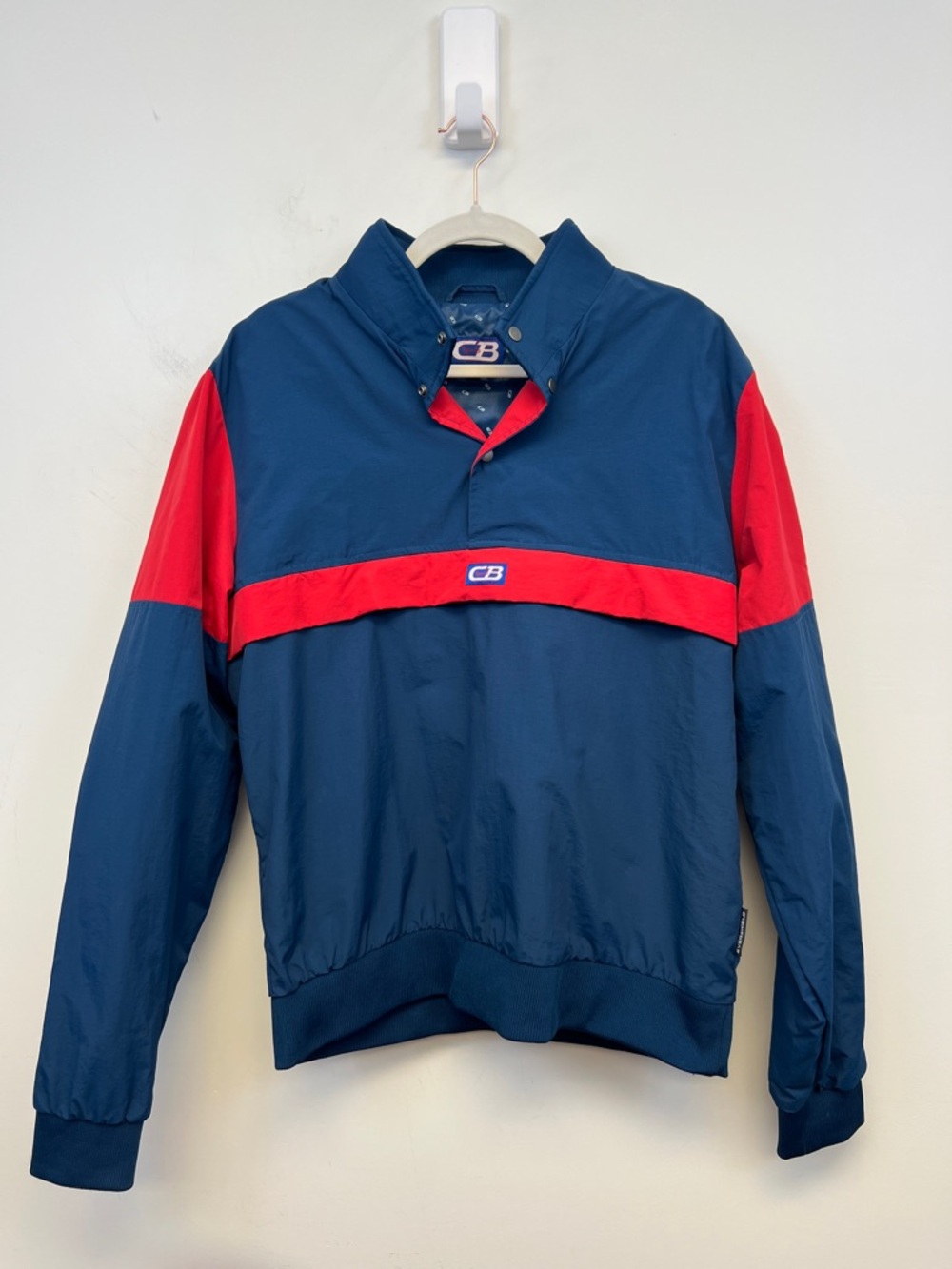 CB Sports Men's Quarter Snap Red Blue  Windbreaker Pullover Vintage Retro Size M